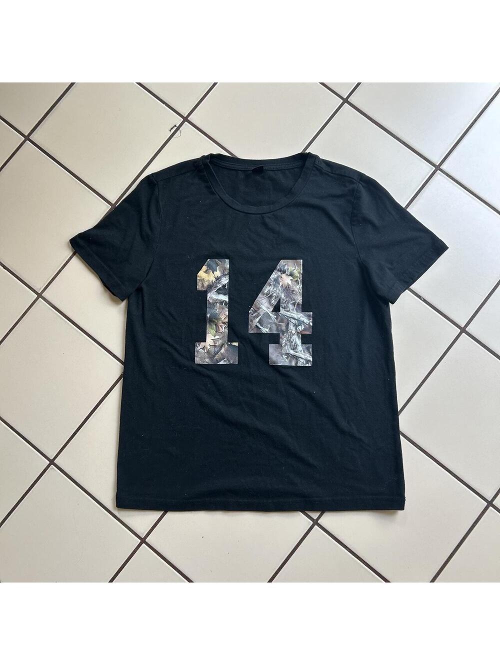 SHEIN black camo number 14 tee with camouflage pattern inside the number 14